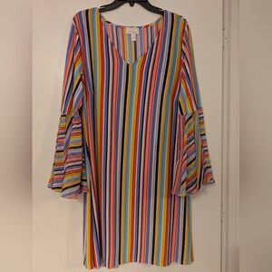 Ivy Road Rainbow Stripe V-Neck Bell Sleeve Tunic Dress XL